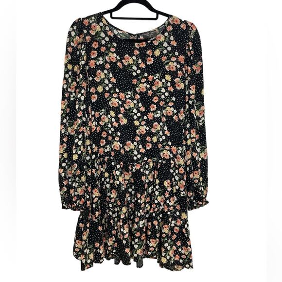Dress Forum Black Micro Floral Ruffle Hem Mini Dress - Size M - Picture 1 of 4